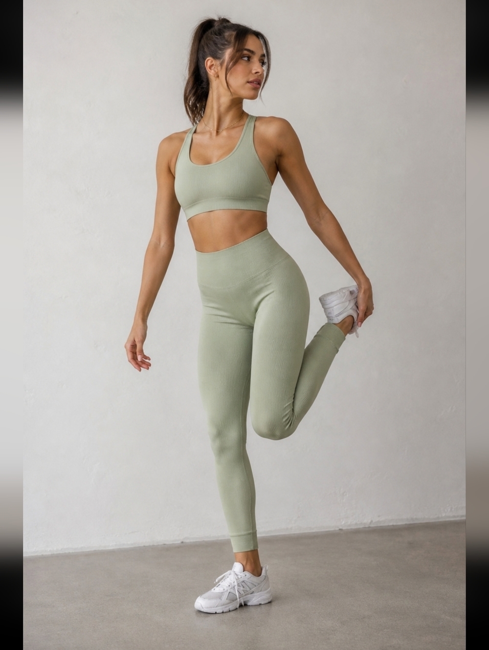SET Active Sculptflex Seamless Ribbed Leggings Yoga Green M/L